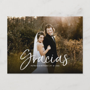 Gracias Chic Script Wedding Danke Foto Postkarte