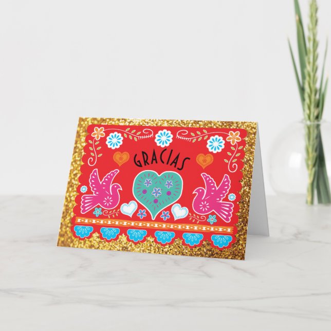 Gracias danken Ihnen Anmerkungskarte Papel Picado Dankeskarte (Vorderseite)