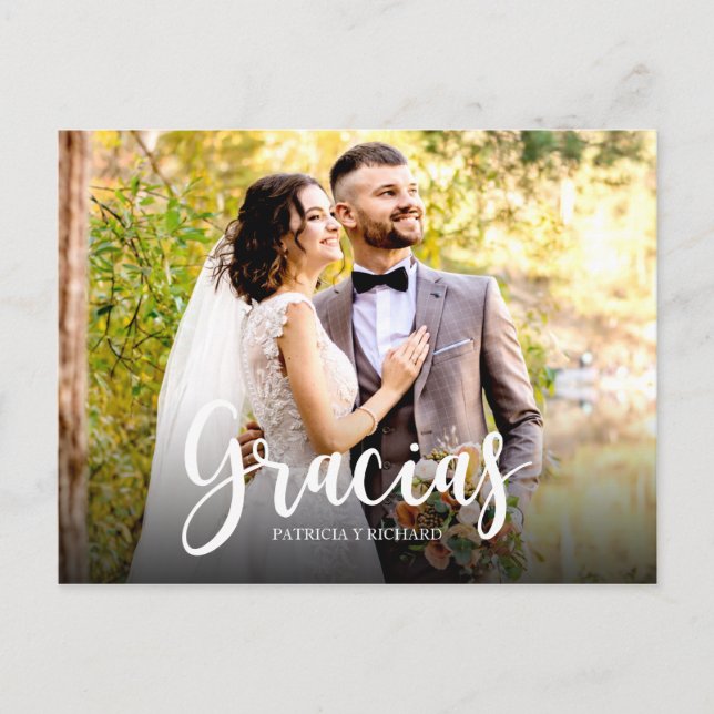 Gracias Foto Elegant Wedding Spanisch Vielen Dank Postkarte (Vorderseite)
