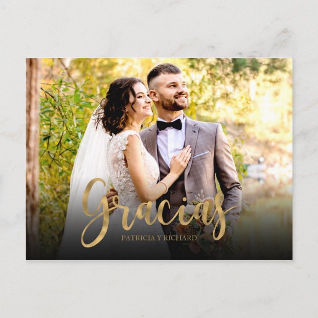 Gracias Foto Elegant Wedding Spanisch Vielen Dank Postkarte (Vorderseite)