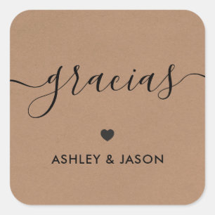 Gracias Gift Tag, Hochzeit Danke Tags, Kraft Quadratischer Aufkleber