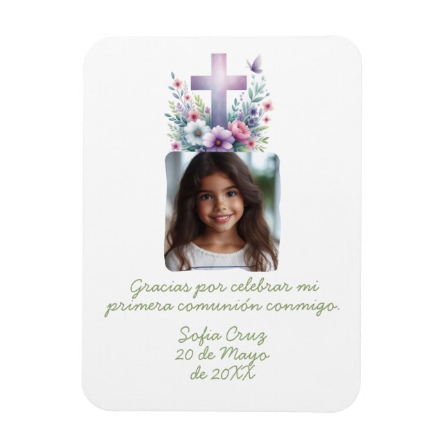 Gracias Mi Primera Comunión con Foto Flores Magnet (Vertikal)