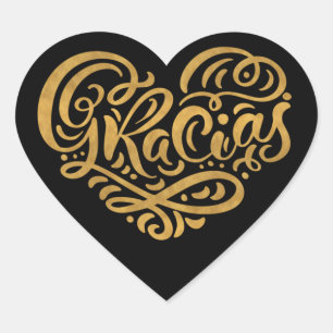 Gracias Modern Gold Cursive Skripttypografie Herz-Aufkleber
