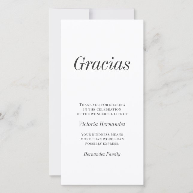 Gracias Modern Typografy Memorial Vielen Dank Dankeskarte (Vorderseite)