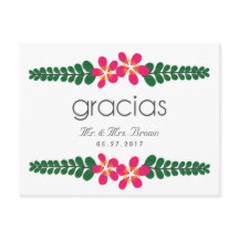 Gracias Pink Floral Wedding Danke Postcard