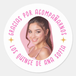 Gracias por acompañarnos 15 quinceañera con foto runder aufkleber