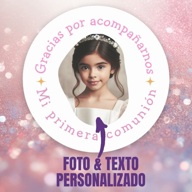 Gracias por acompañarnos mi primera comunión foto runder aufkleber (Gracias por acompañarnos mi primera comunión foto classic round sticker.)