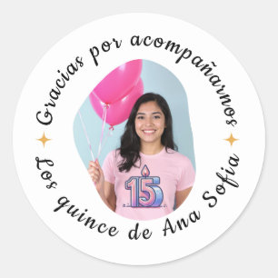 Gracias por acompañarnos quinceañera con foto runder aufkleber