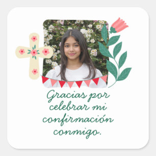 Gracias por Celebrar Mi Confirmación con Foto Quadratischer Aufkleber