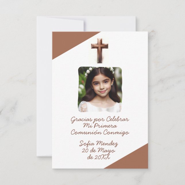 Gracias por Celebrar Mi Primera Comunión con Foto Dankeskarte (Vorderseite)