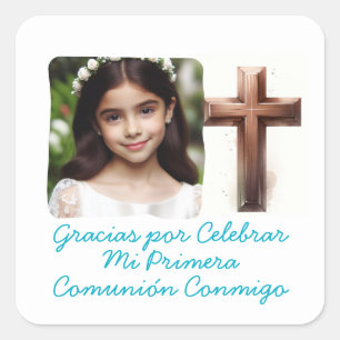 Gracias por Celebrar Mi Primera Comunión con Foto Quadratischer Aufkleber