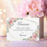 GRACIAS pvenir Pink Spanisch Quinceañera Quince Dankeskarte<br><div class="desc">Herrliche elegante Quinceañera (Mis Quince Años) Aquarell floral GRACIAS por venir danke Ihnen Karten. Rosenrosen mit rosa Rosen und goldenem Rahmen mit Imitaten. Imitate Glitzer Kleid in rosa. Editierbare Vorlage - leicht hinzuzufügen - spanische Formulierung. Ideal für die 15. Geburtstagsfeier eines Mädchens.</div>