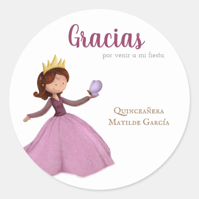 Gracias Quinceanera Girl mit Kronen und Schmetterl Runder Aufkleber (Vorderseite)