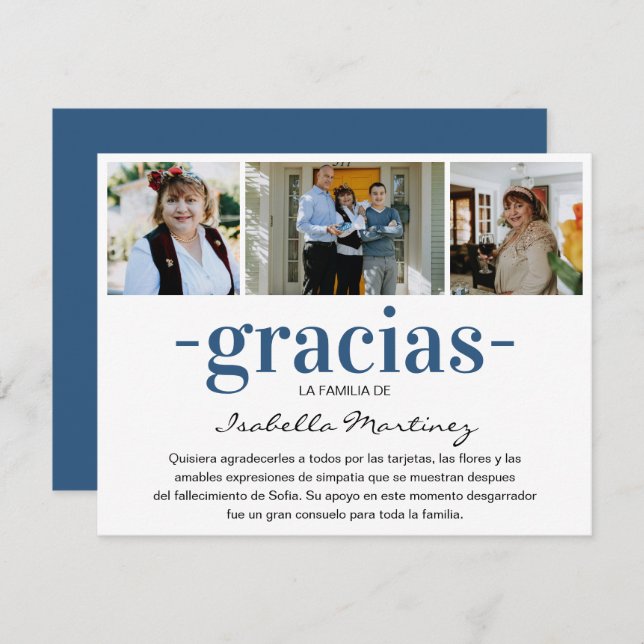 Gracias Simpatia | Spanisches Beileid FotoCollage Dankeskarte (Vorne/Hinten)