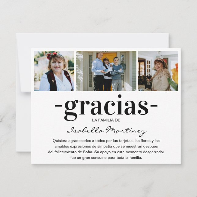 Gracias Simpatia | Spanisches Beileid FotoCollage Dankeskarte (Vorderseite)