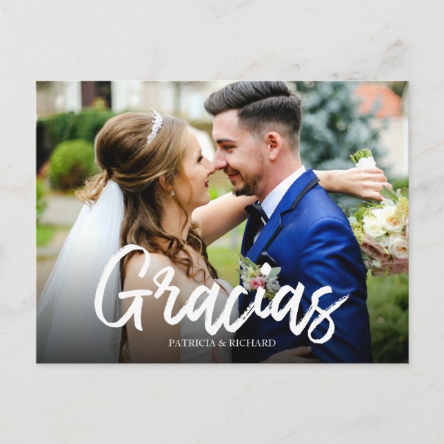 Gracias Stylish Script Wedding Danke Foto Postkarte (Vorderseite)
