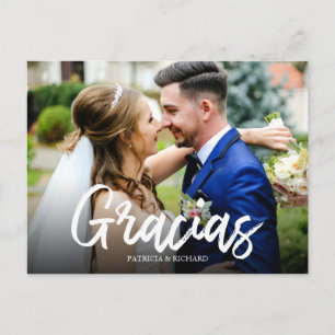 Gracias Stylish Script Wedding Thank You Photo Postkarte