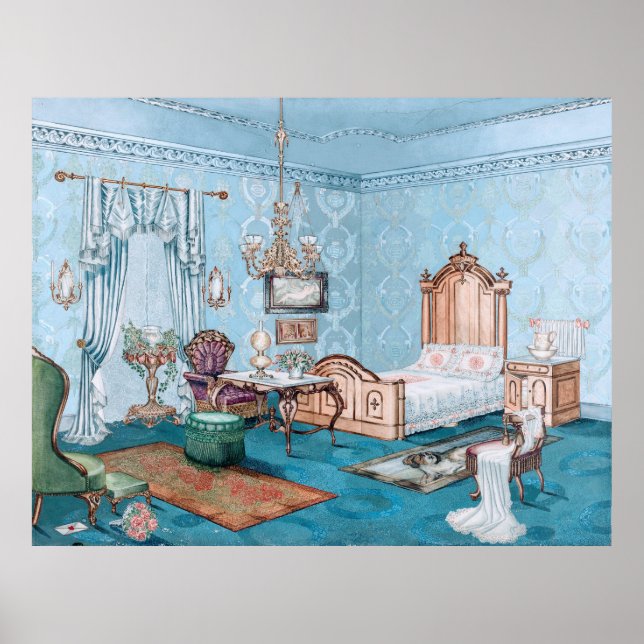 Gracious Blue Viktorianisch Bedroom Poster (Vorne)