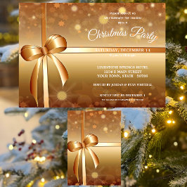 Gracious Gold, White Ribbon Bow Weihnachts-Party Einladung