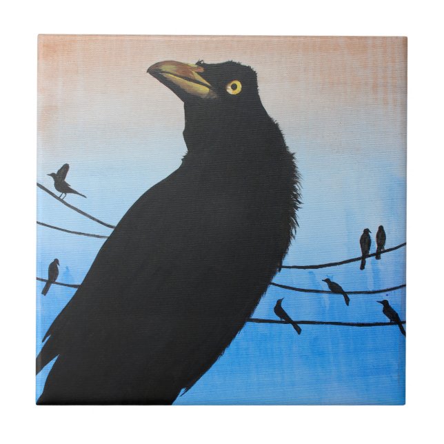 Grackle Austin Texas Bird Avian Wildlife Painting Fliese (Vorderseite)