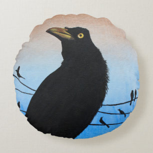 Grackle Austin Texas Bird Avian Wildlife Painting Rundes Kissen