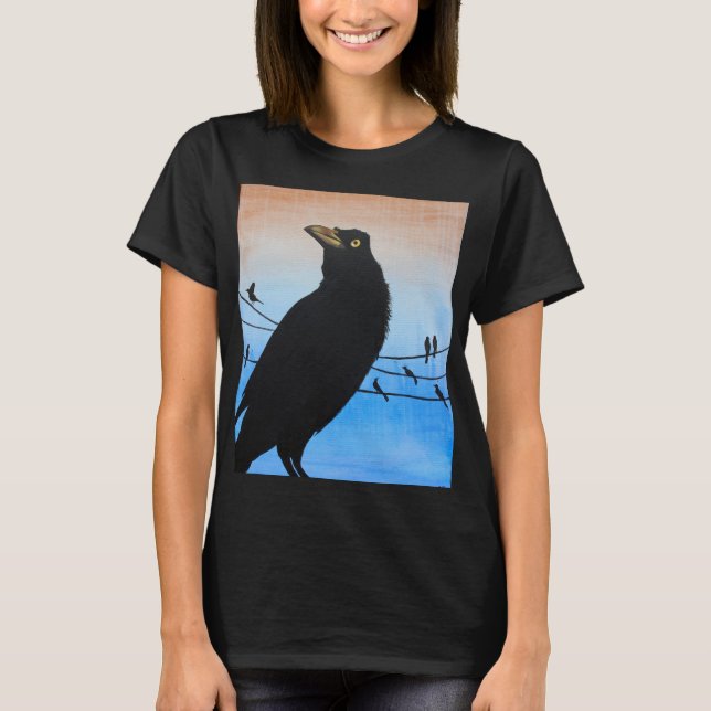 Grackle Austin Texas Bird Nature Wildlife Malerei T-Shirt (Vorderseite)