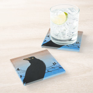 Grackle Austin Texas Black Bird Wildlife Painting Glasuntersetzer