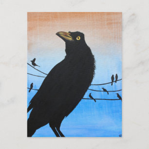 Grackle Austin Texas Black Bird Wildlife Painting Postkarte