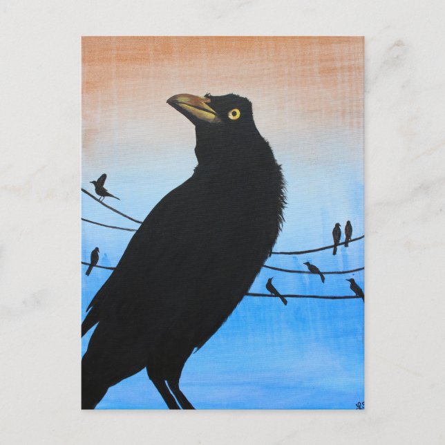 Grackle Austin Texas Black Bird Wildlife Painting Postkarte (Vorderseite)