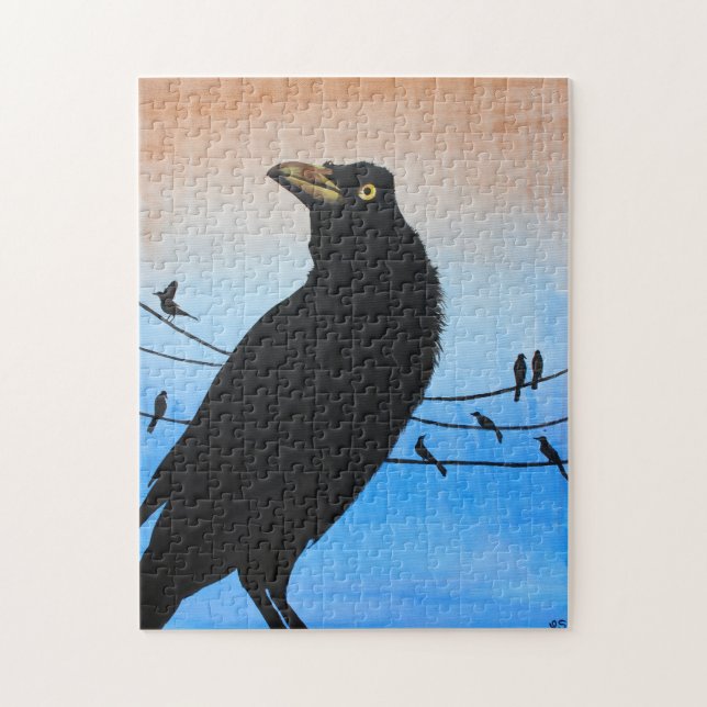Grackle Austin Texas Black Bird Wildlife Painting Puzzle (Vertikal)
