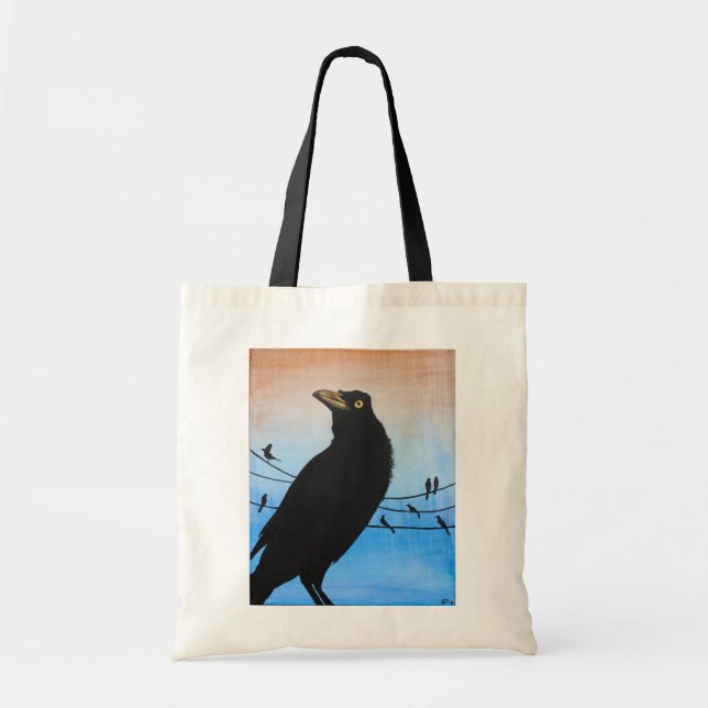 Grackle Austin Texas Black Bird Wildlife Painting Tragetasche (Vorne)
