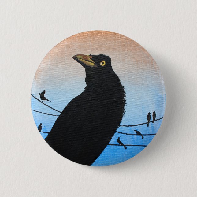 Grackle Austin Texas Vogel-Natur-Tier-Malerei Button (Vorderseite)