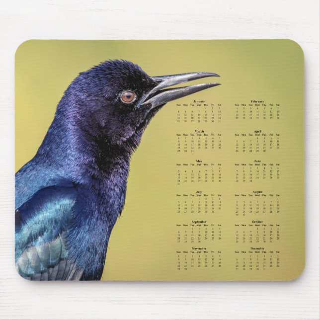 Grackle - Customizable full year 2026 calendar Mousepad (Vorne)