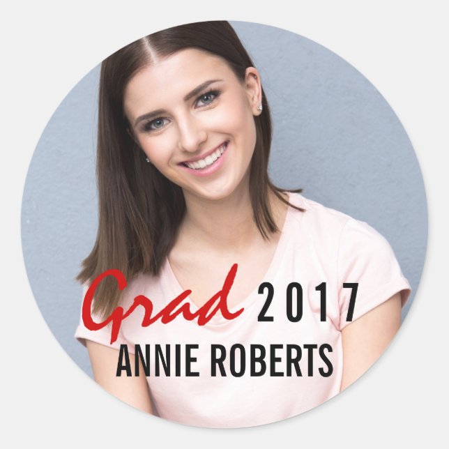 Grad 2017 handgeschriebenes modernes Abschluss Fot Runder Aufkleber (Vorderseite)