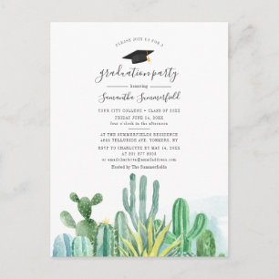 Grad 2022 Cacti Pflanze Aquarell Graduation Party Einladungspostkarte