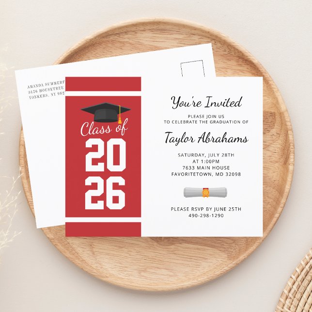Grad 2023 Einladung zur Red White Graduation Party (Graduation 2025 Script Red White Typography Party Invitation)
