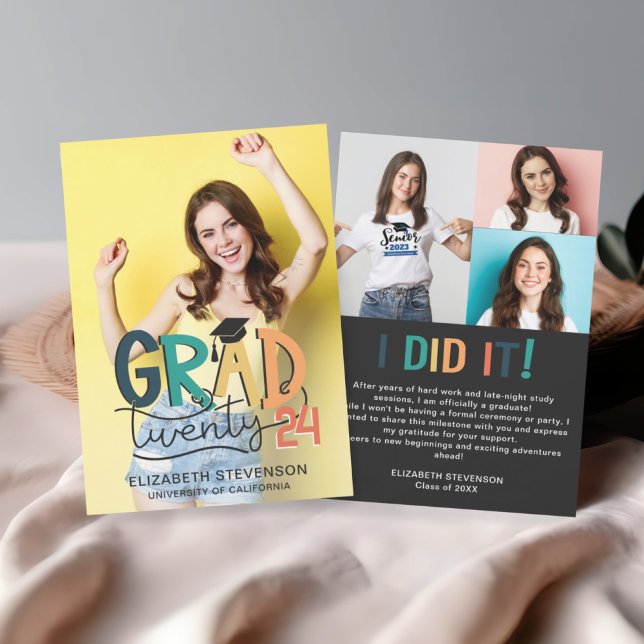Grad 2023 Retro farbenfrohe Graduierungsparty 4 Fo Einladung (Von Creator hochgeladen)