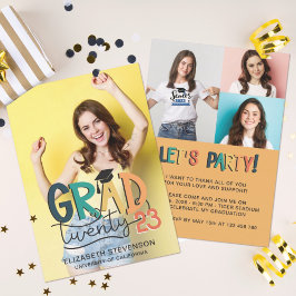 Grad 2023 Retro farbenfrohe Graduierungsparty 4 Fo Einladung