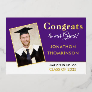 Grad 2025 Ankündigung Gold Foil Foto Lila