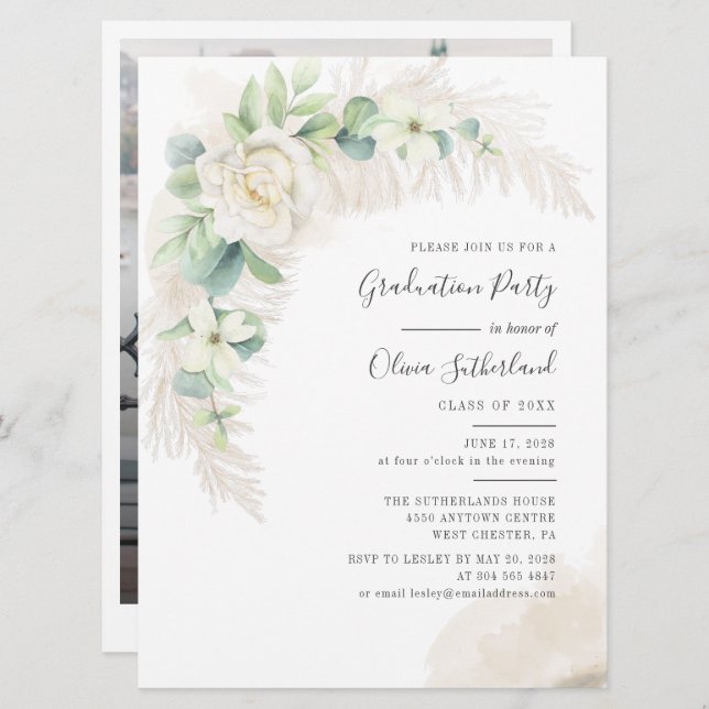 Grad 2025 Pampas Grass Graduation Party Einladung (Vorne/Hinten)