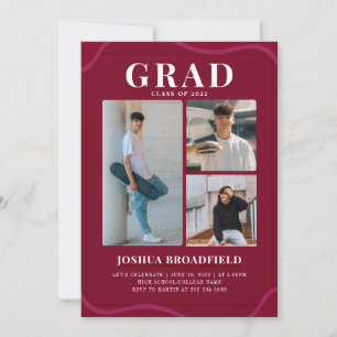 Grad 3 Foto Moderne Burgunder Graduierungspartei Einladung