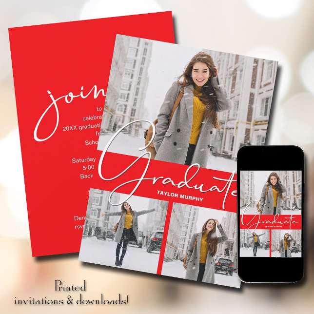 Grad 3 Foto Roter Abschluss Einladung (Von Creator hochgeladen)