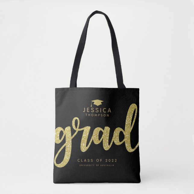 Grad Black & Imitate Gold Glitzer Einfache Elegant (Vorderseite)