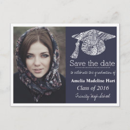 Grad Bohemisch Hat Navy Blue Save the Date Foto Ankündigungspostkarte