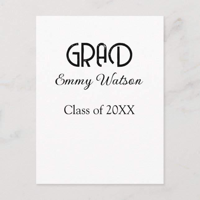 Grad bold letter graduation name class of 20XX sim Postkarte (Vorderseite)