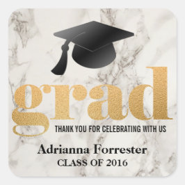 Grad Bold Typografy Imitate Gold Foil Marmormuster Quadratischer Aufkleber