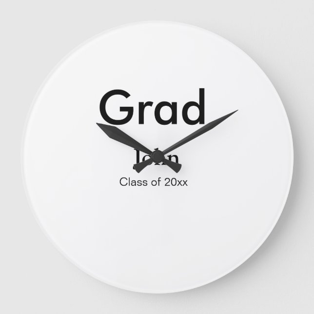 grad boy add name congrats date year text große wanduhr (Vorderseite)