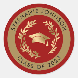 Grad Cap and Wreath Crimson Gold Class 2023 Runder Aufkleber