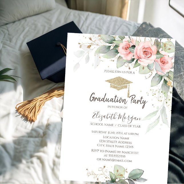 Grad Cap, Blush Blume Abschluss Einladung (Von Creator hochgeladen)