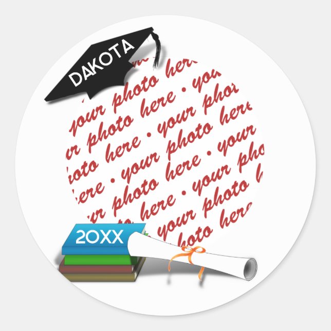 Grad Cap Book Stack Foto Abschluss Runder Aufkleber (Vorderseite)